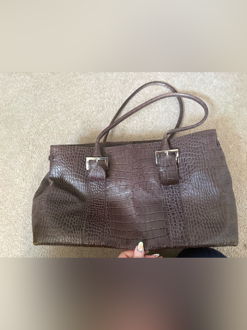 Vintage Danier Croc-Embossed Shoulder Bag in Deep Brown